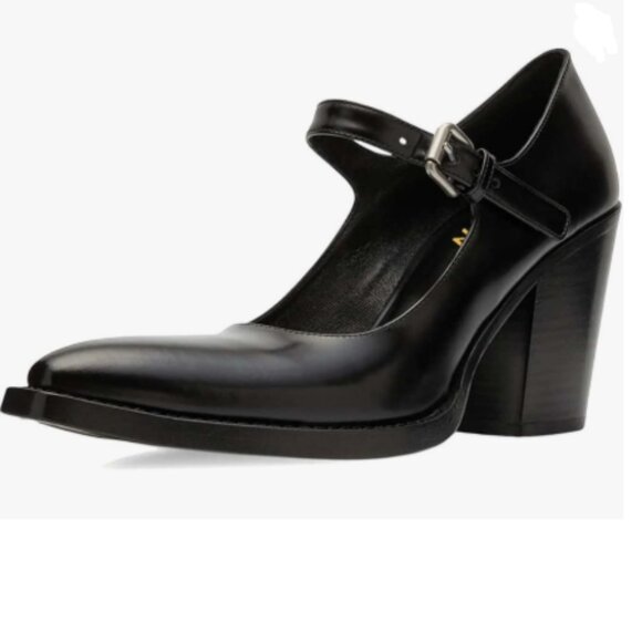 YDN Black Platform Pointed Toe Pumps Chunky High Heel Mary Janes Retro Prom Shoe - Picture 1 of 8